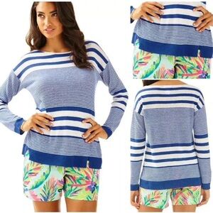 Lilly Pulitzer Camilla Linen Sweater-BOMBER BLUE
EXOTIC GARDEN STRIPE